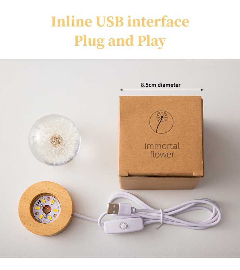 Skorter | Dandelion Glowing Night Light Crystal Ball Eternal Flower Gift Tree Birthday Gift for Girl