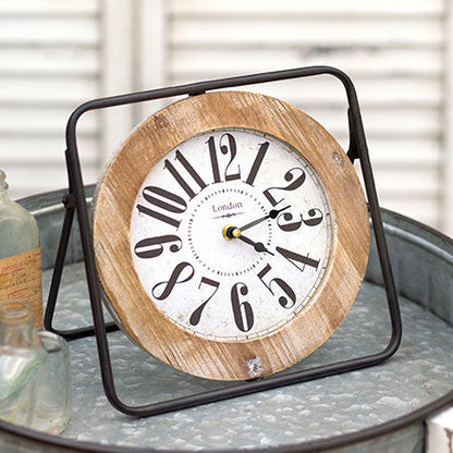 Skorter | Rustic Wood and Metal Easel Clock
