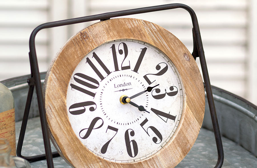 Skorter | Rustic Wood and Metal Easel Clock