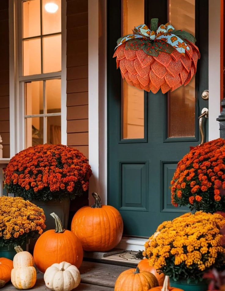 Skorter |  Farmhouse Pumpkin Wreath For Front Door