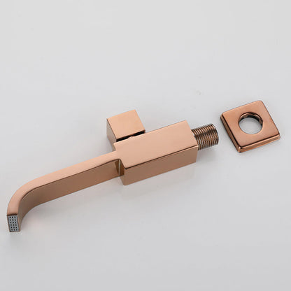 Skorter | Contemporary Wall Mounted Bathroom Faucet Handle Knob Solid Brass Square Faucet