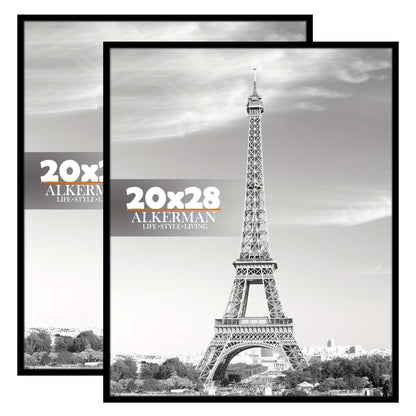 Skorter | 2 pcs Classic Black Photo Frames with Protection - Wall Mount for Posters, Pictures and Artwork, Ideal for Home and Office