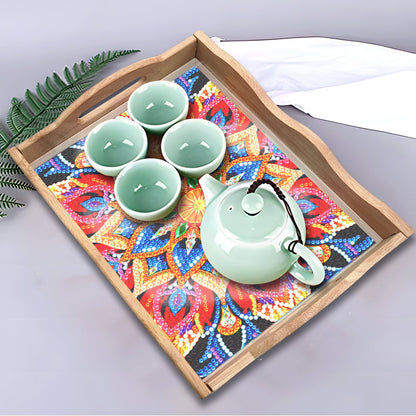 Skorter | DIY Diamond Painting Wooden Tray Food Tray with Handle Living Room Decoration Mandala Wooden Tray Kit