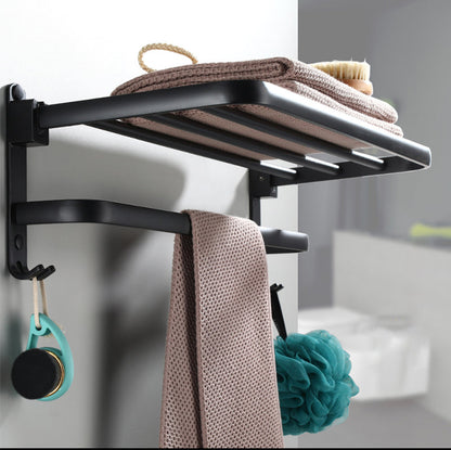 Skorter | Contemporary Bathroom Accessory Set Black Surface Bathrobe Hook/Towel Ring Bar