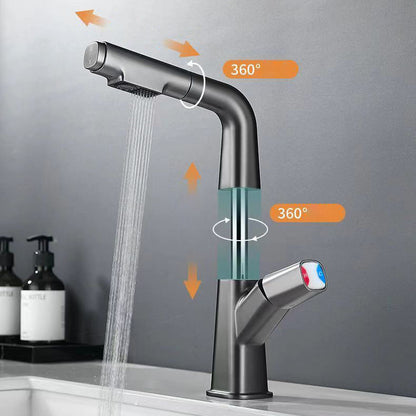 Skorter | Brass Contemporary Sink Faucet Pull-Out Round Bathroom Faucet