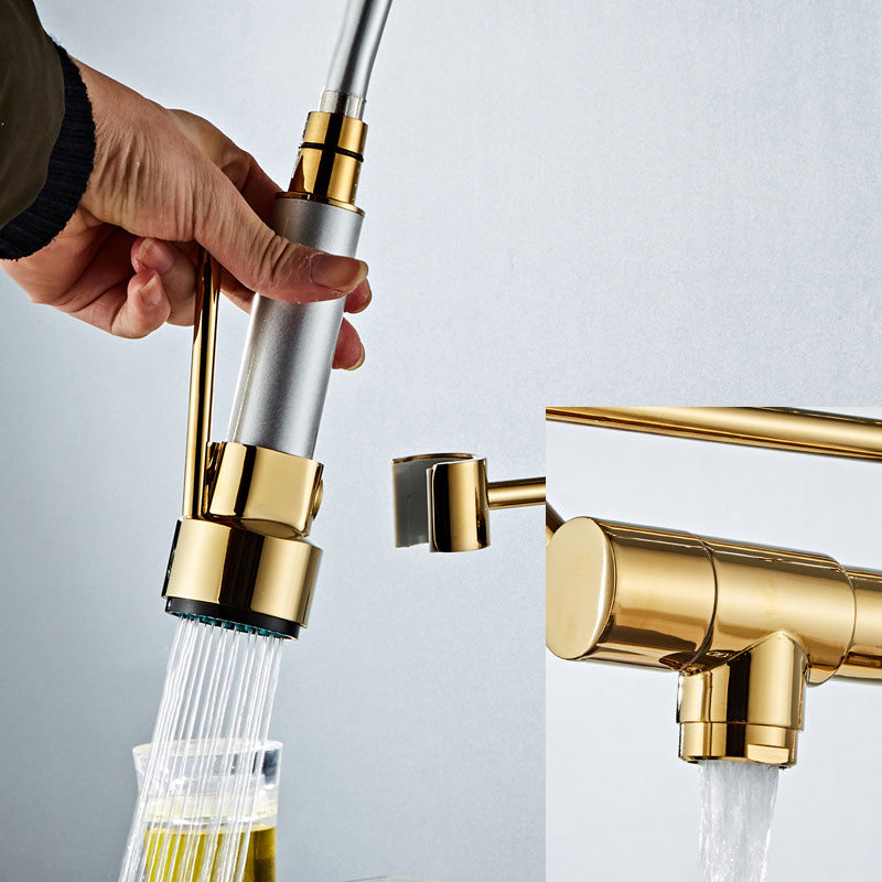 Skorter | Glam Basin faucet Brass lever fittings Spring neck three-way outlet Bathroom sink faucet