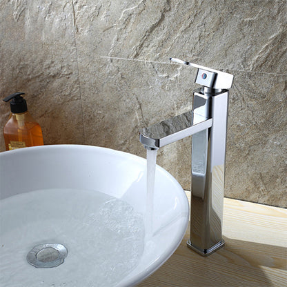 Skorter | Cubic Chrome Bathroom Faucet Low Arc Single Lever Basin Faucet