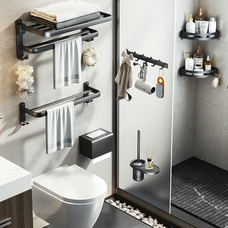 Skorter | Contemporary bathroom accessory set with black finish and bath shelf/towel bar