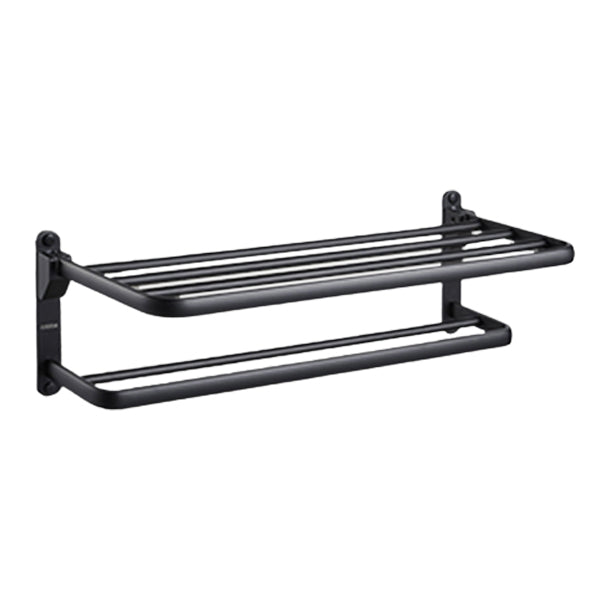 Skorter | Contemporary bathroom accessory set with black finish and bath shelf/towel bar
