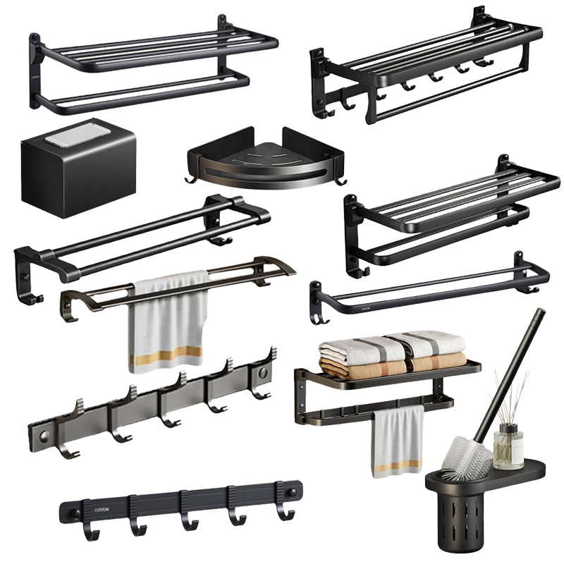Skorter | Contemporary bathroom accessory set with black surface and bath shelf/towel bar