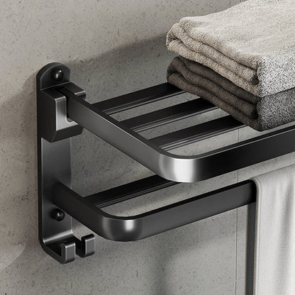 Skorter | Contemporary bathroom accessory set with black surface and bath shelf/towel bar