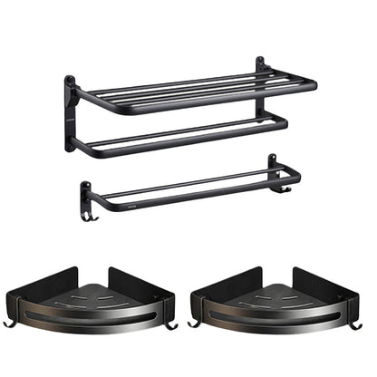 Skorter | Contemporary bathroom accessory set with black surface and bath shelf/towel bar