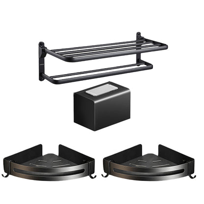 Skorter | Contemporary bathroom accessory set with black surface and bath shelf/towel bar