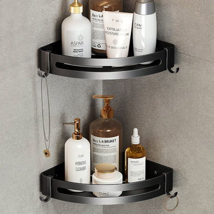 Skorter | Contemporary bathroom accessory set with black finish and bath shelf/towel bar