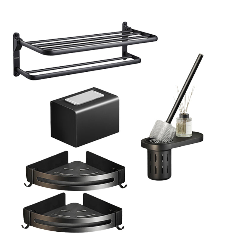Skorter | Contemporary bathroom accessory set with black surface and bath shelf/towel bar