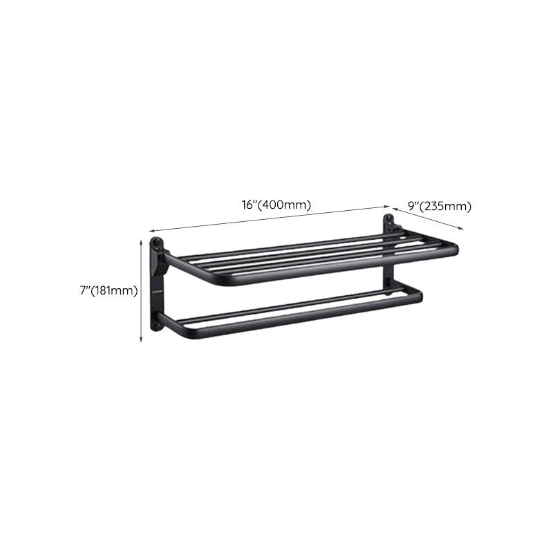 Skorter | Contemporary bathroom accessory set with black surface and bath shelf/towel bar