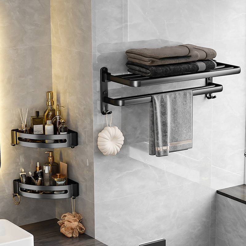 Skorter | Black Aluminum Bathroom Accessory Set Modern Bathroom Shelf / Towel Bar & Paper Holder
