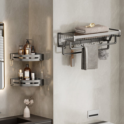 Skorter | Aluminium modern bathroom accessory set polished grey bathroom shelf/toilet paper holder/robe hooks