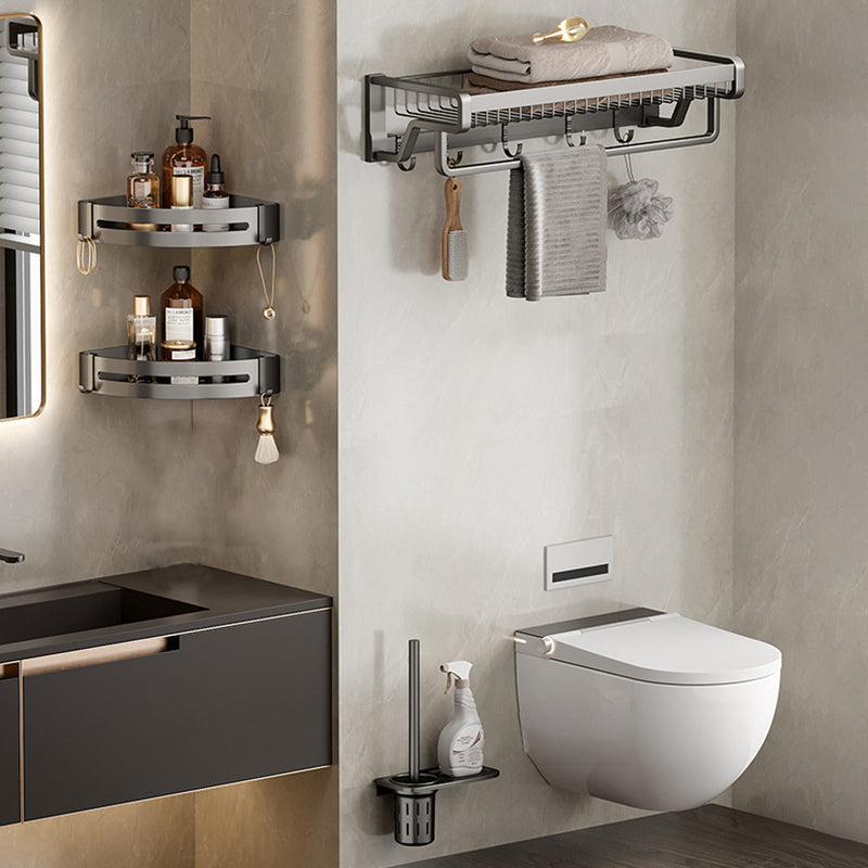 Skorter | Aluminium modern bathroom accessory set polished grey bathroom shelf/toilet paper holder/robe hooks