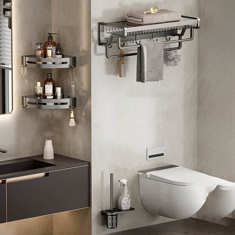 Skorter | Aluminium modern bathroom accessory set polished grey bathroom shelf/toilet paper holder/robe hooks