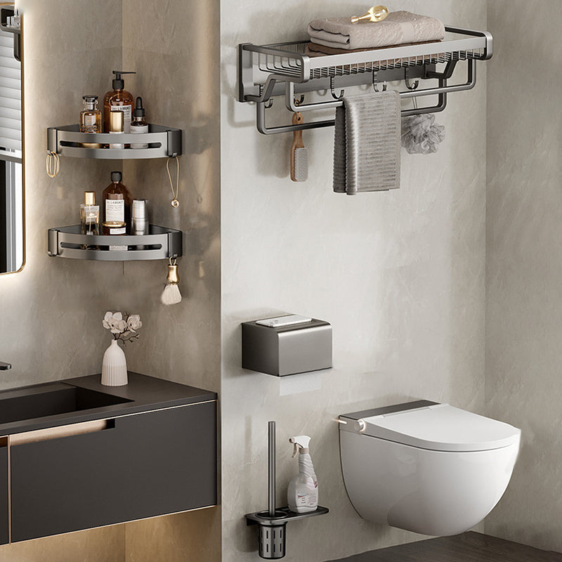 Skorter | Aluminium modern bathroom accessory set polished grey bathroom shelf/toilet paper holder/robe hooks