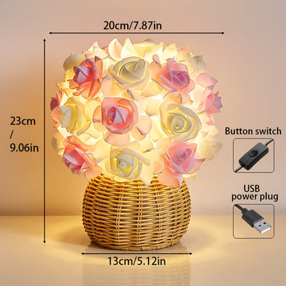 Skorter | FloraGlow - Art Deco USB Rose Table Lamp with Polished Base and Light Bulb