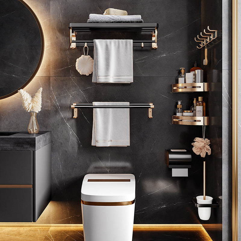 Skorter | Black and Brass Bathroom Hardware Set Modern Stainless Steel Bathroom Shelf/Towel Holder/Paper Holder