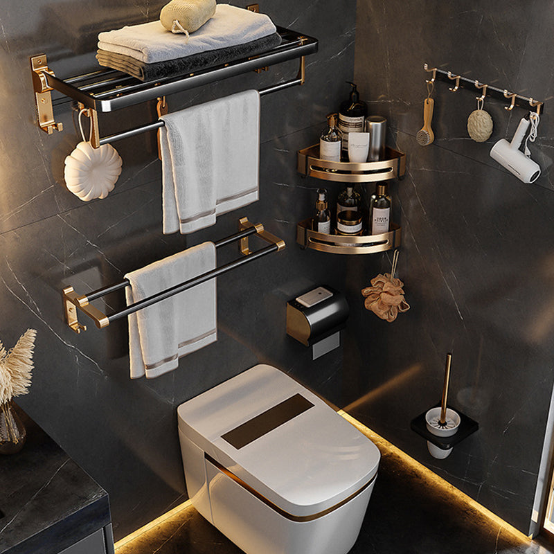 Skorter | Black and Brass Bathroom Hardware Set Modern Stainless Steel Bathroom Shelf/Towel Holder/Paper Holder