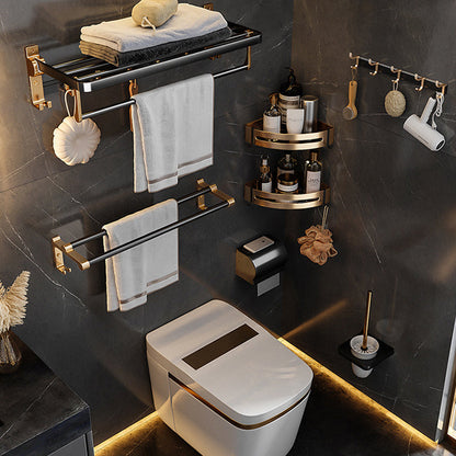 Skorter | Black and Brass Bathroom Hardware Set Modern Stainless Steel Bathroom Shelf/Towel Holder/Paper Holder