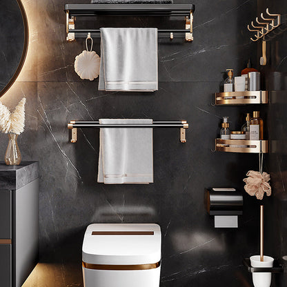 Skorter | Black and Brass Bathroom Hardware Set Modern Stainless Steel Bathroom Shelf/Towel Holder/Paper Holder