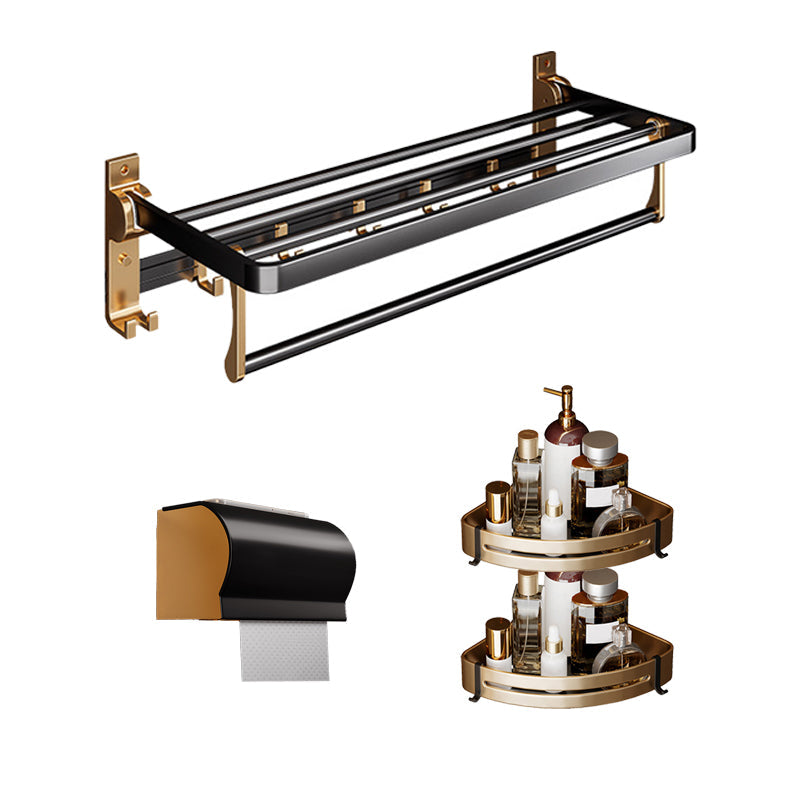Skorter | Black and Brass Bathroom Hardware Set Modern Stainless Steel Bathroom Shelf/Towel Holder/Paper Holder
