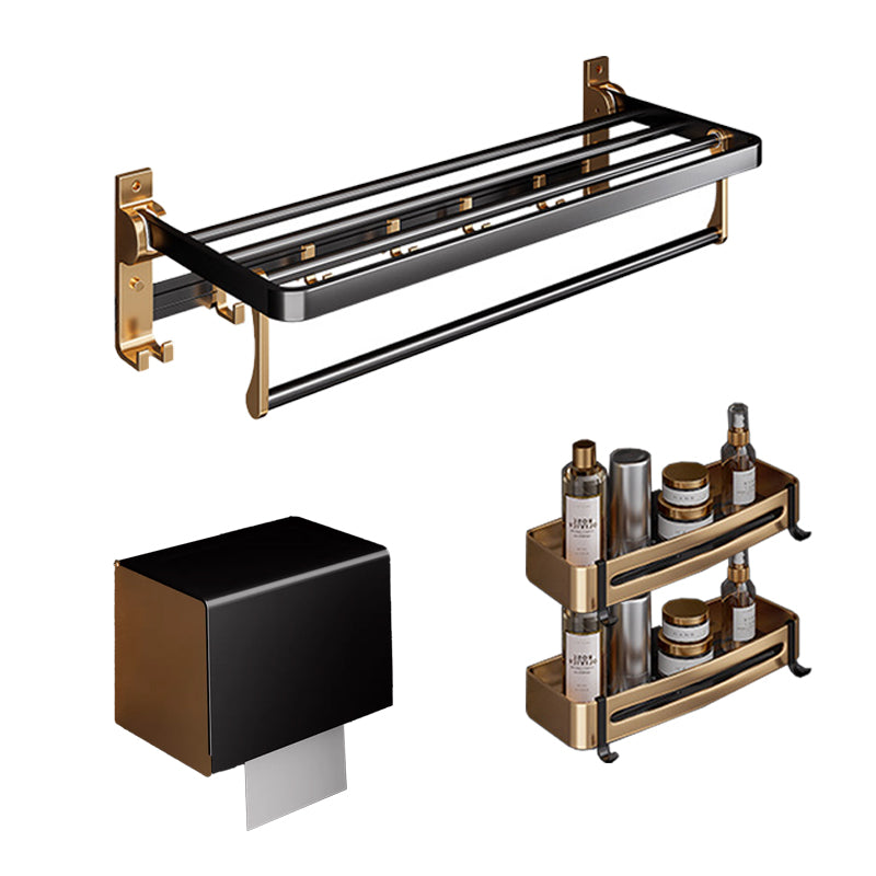 Skorter | Black and Brass Bathroom Hardware Set Modern Stainless Steel Bathroom Shelf/Towel Holder/Paper Holder