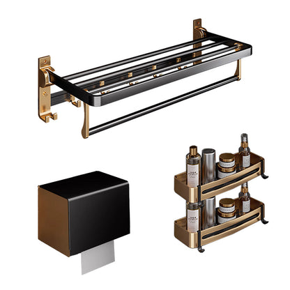 Skorter | Black and Brass Bathroom Hardware Set Modern Stainless Steel Bathroom Shelf/Towel Holder/Paper Holder