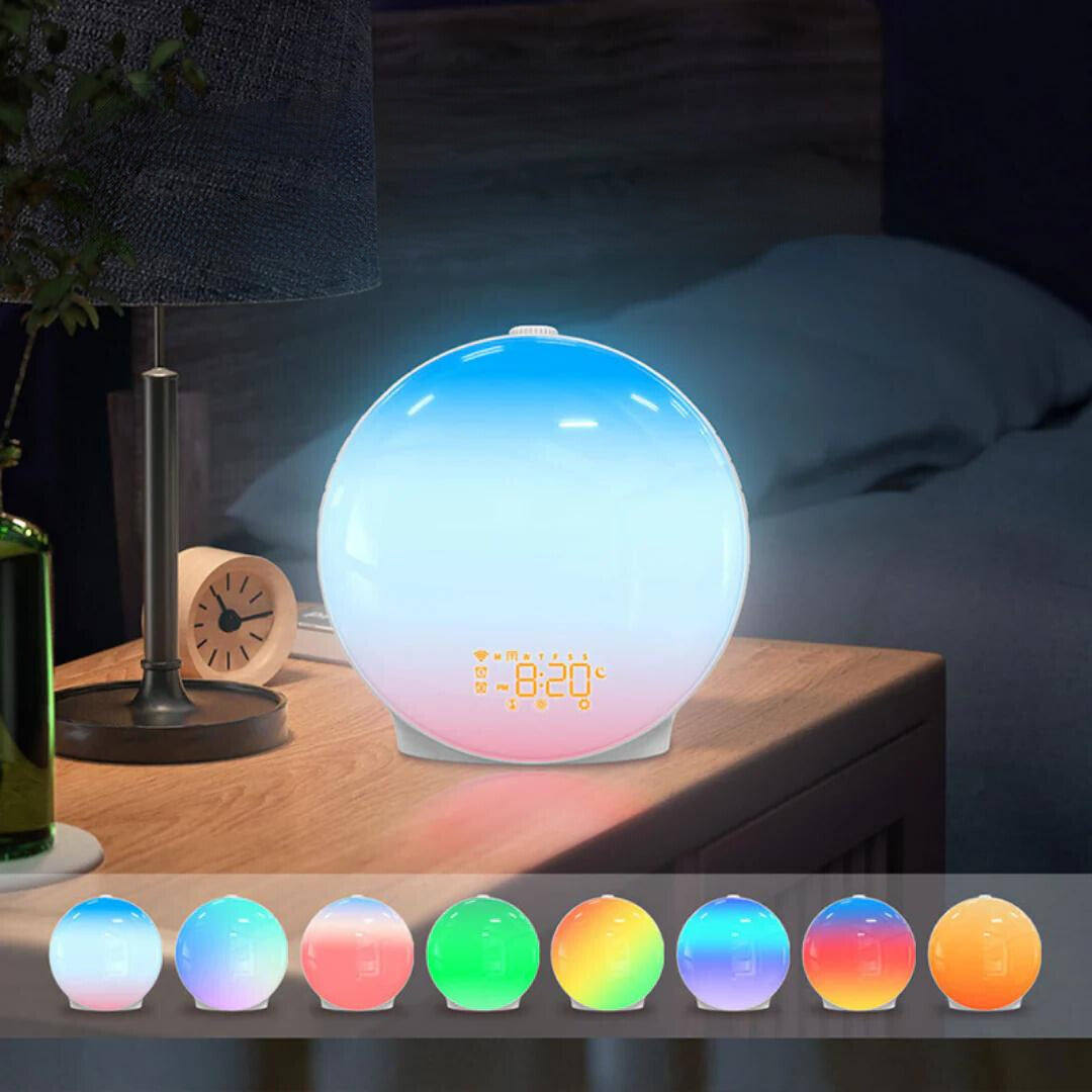 Skorter | Luxury Sunrise Simulation Alarm Clock Lamp | Soothing Sounds, Mood Lighting & Double Alarm for Relaxing Mornings