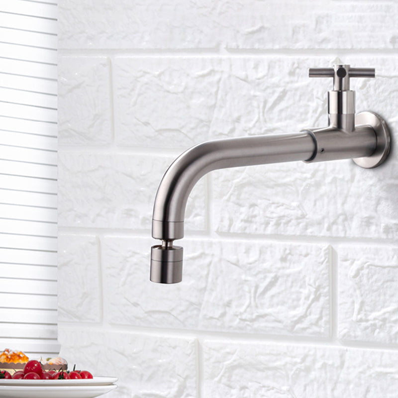 Skorter | Contemporary Wall-Mounted Bathroom Faucet Cross Handles Stainless Steel Faucet