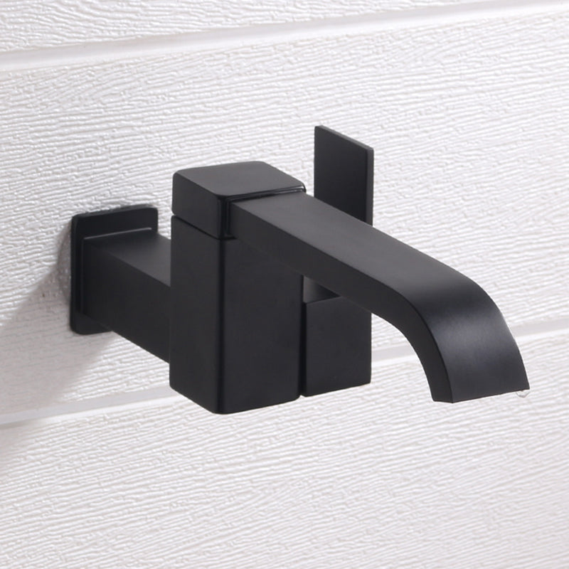 Skorter | Contemporary Wall Mounted Bathroom Faucet Lever Handles Low Arc Swivel Brass Tap