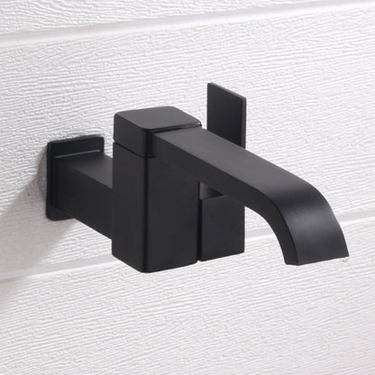 Skorter | Contemporary Wall Mounted Bathroom Faucet Lever Handles Low Arc Swivel Brass Tap