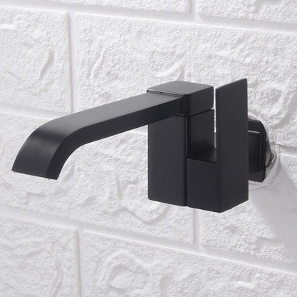 Skorter | Contemporary Wall Mounted Bathroom Faucet Lever Handles Low Arc Swivel Brass Tap