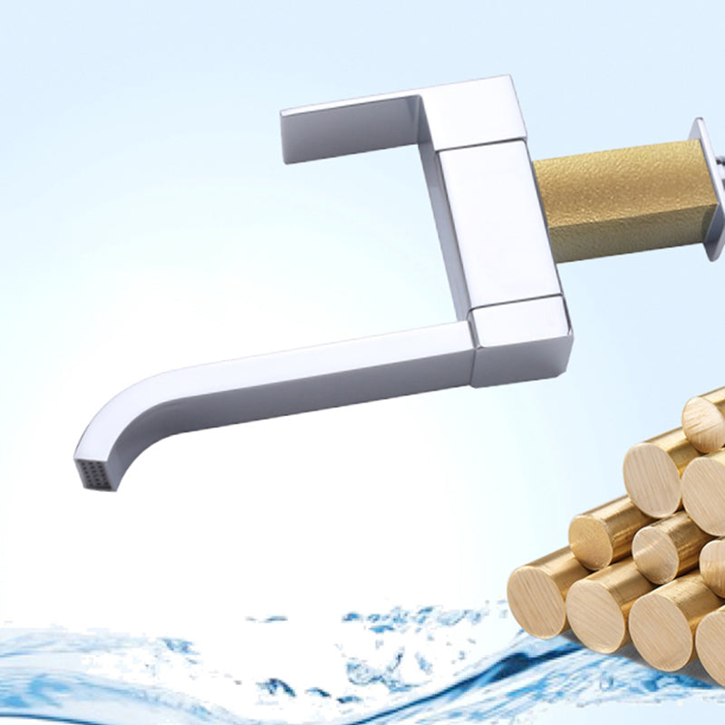 Skorter | Contemporary Wall Mounted Bathroom Faucet Lever Handles Low Arc Swivel Brass Tap