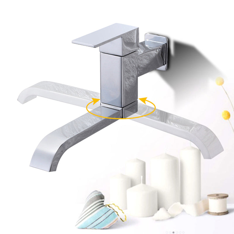 Skorter | Contemporary Wall Mounted Bathroom Faucet Lever Handles Low Arc Swivel Brass Tap