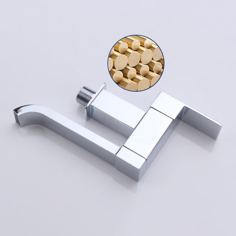 Skorter | Contemporary Wall Mounted Bathroom Faucet Lever Handles Low Arc Swivel Brass Tap