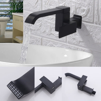 Skorter | Contemporary Wall Mounted Bathroom Faucet Lever Handles Low Arc Swivel Brass Tap