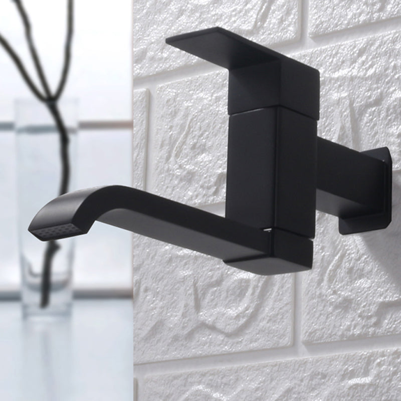 Skorter | Contemporary Wall Mounted Bathroom Faucet Lever Handles Low Arc Swivel Brass Tap