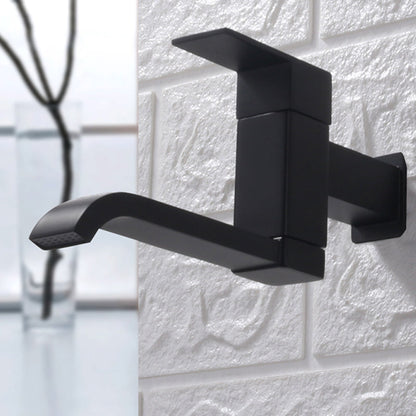 Skorter | Contemporary Wall Mounted Bathroom Faucet Lever Handles Low Arc Swivel Brass Tap