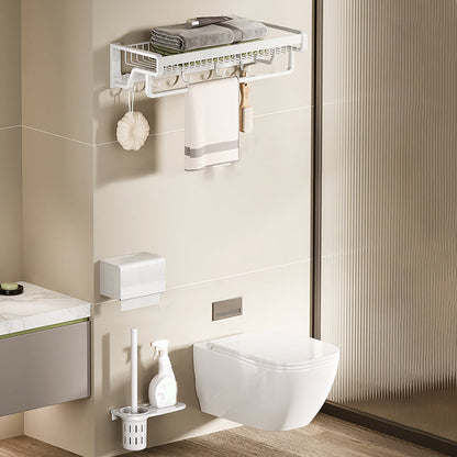 Skorter | Contemporary bathroom accessory set made of matte stainless steel-aluminum with bathrobe hook/bath shelf