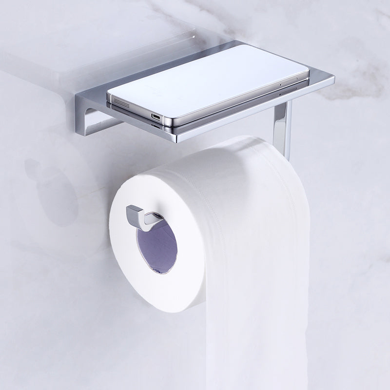 Skorter | Chrome brass modern bathroom accessory set with towel bar/ ring/ paper holder & bathrobe hook