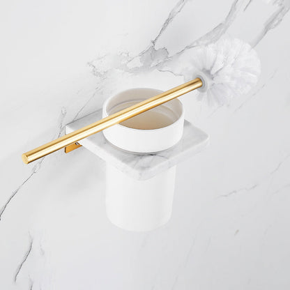 Skorter | Brushed Brass Bathroom Accessory Set Metal & Marble Bathroom Hardware Set with Bath Shelf