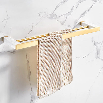 Skorter | Brushed Brass Bathroom Accessory Set Metal & Marble Bathroom Hardware Set with Bathtub Shelf