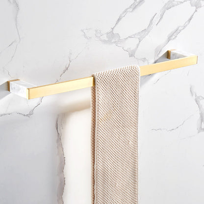 Skorter | Brushed Brass Bathroom Accessory Set Metal & Marble Bathroom Hardware Set with Bath Shelf