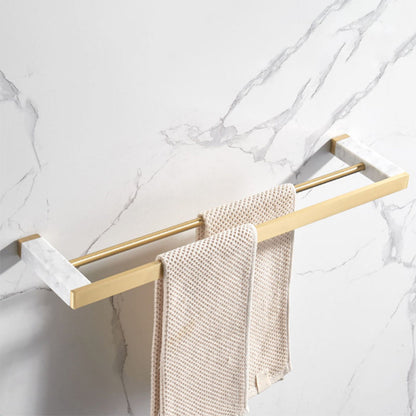 Skorter | Brushed Brass Bathroom Accessory Set Metal & Marble Bathroom Hardware Set with Bath Shelf